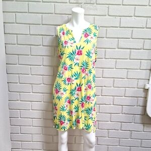 Lands' End Yellow Floral Sleeveless  Midi Dress. Size Medium